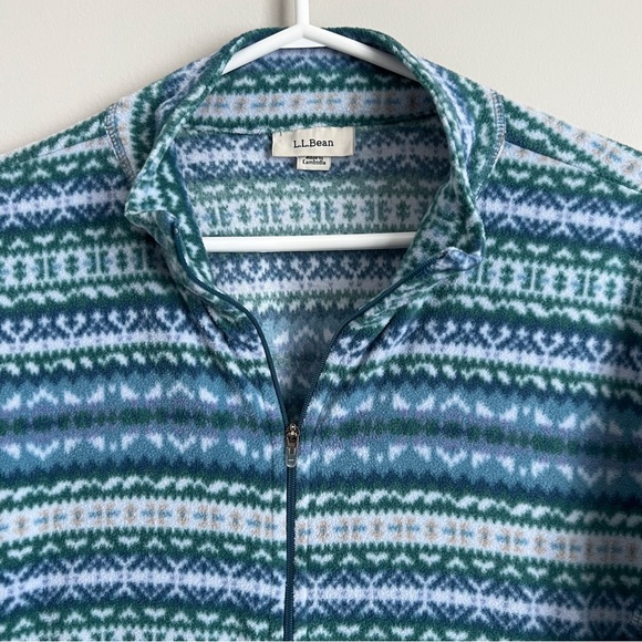 LL Bean Womens Blue Teal Full Zip Fleece Sweatshirt Fair Isle Southwest Print 1X - Picture 3 of 10